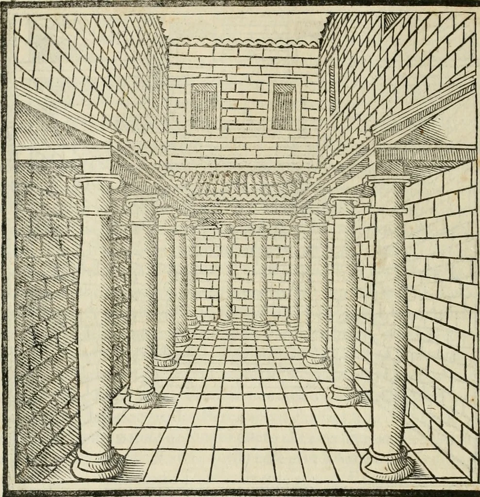 An illustration from M.L. Vitrvuio Pollione Di architettura : dal vero esemplare latino nella volgar lingua tradotto, e con le figure a suoi luoghi con mirãdo ordine insignito : anchora con la tauola alfabetica, nella quale facilmente si potra trouare la moltitudine de vocaboli a suoi luoghi cõ gran diligenza esposti e dichiarati : mai piu da alcuno altro fin al presente stampato a grande vtilita di ciascuno studioso, 1535, leaf 147