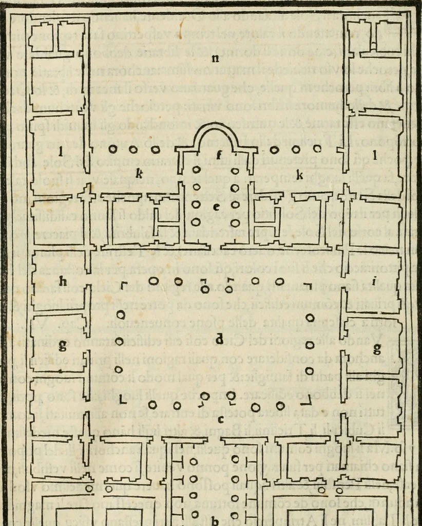 An illustration from M.L. Vitrvuio Pollione Di architettura : dal vero esemplare latino nella volgar lingua tradotto, e con le figure a suoi luoghi con mirãdo ordine insignito : anchora con la tauola alfabetica, nella quale facilmente si potra trouare la moltitudine de vocaboli a suoi luoghi cõ gran diligenza esposti e dichiarati : mai piu da alcuno altro fin al presente stampato a grande vtilita di ciascuno studioso, 1535, leaf 155
