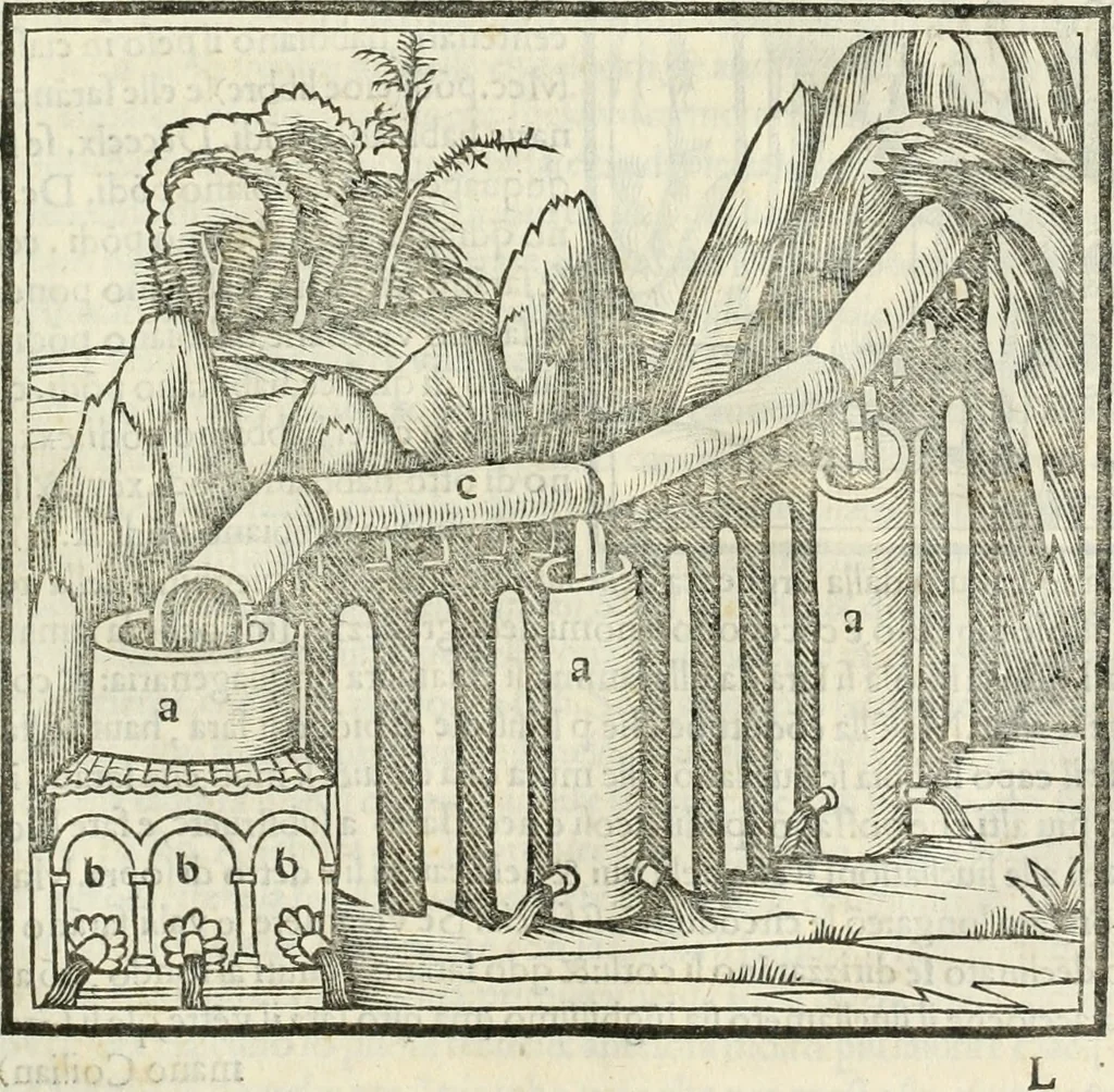 An illustration from M.L. Vitrvuio Pollione Di architettura : dal vero esemplare latino nella volgar lingua tradotto, e con le figure a suoi luoghi con mirãdo ordine insignito : anchora con la tauola alfabetica, nella quale facilmente si potra trouare la moltitudine de vocaboli a suoi luoghi cõ gran diligenza esposti e dichiarati : mai piu da alcuno altro fin al presente stampato a grande vtilita di ciascuno studioso, 1535, leaf 188