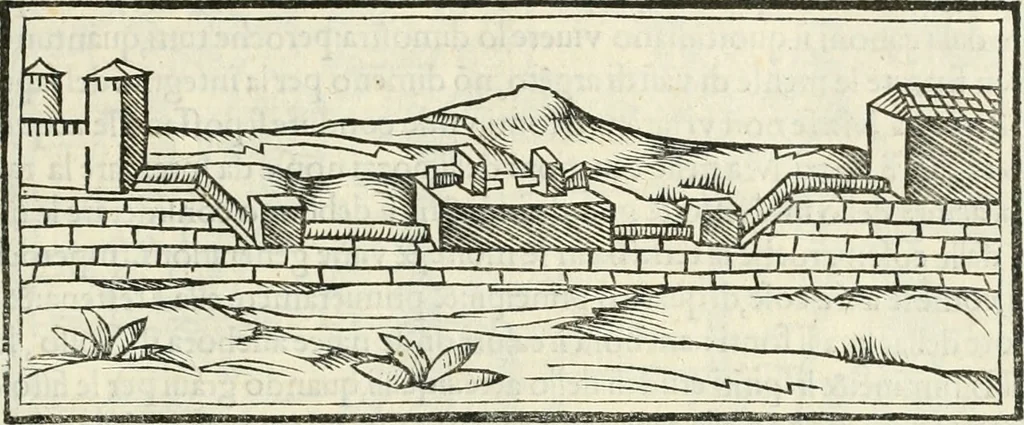 An illustration from M.L. Vitrvuio Pollione Di architettura : dal vero esemplare latino nella volgar lingua tradotto, e con le figure a suoi luoghi con mirãdo ordine insignito : anchora con la tauola alfabetica, nella quale facilmente si potra trouare la moltitudine de vocaboli a suoi luoghi cõ gran diligenza esposti e dichiarati : mai piu da alcuno altro fin al presente stampato a grande vtilita di ciascuno studioso, 1535, leaf 190