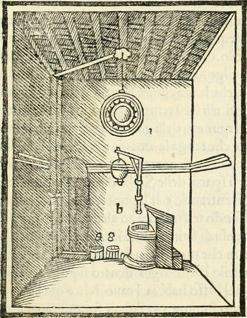 An illustration from M.L. Vitrvuio Pollione Di architettura : dal vero esemplare latino nella volgar lingua tradotto, e con le figure a suoi luoghi con mirãdo ordine insignito : anchora con la tauola alfabetica, nella quale facilmente si potra trouare la moltitudine de vocaboli a suoi luoghi cõ gran diligenza esposti e dichiarati : mai piu da alcuno altro fin al presente stampato a grande vtilita di ciascuno studioso, 1535, leaf 212