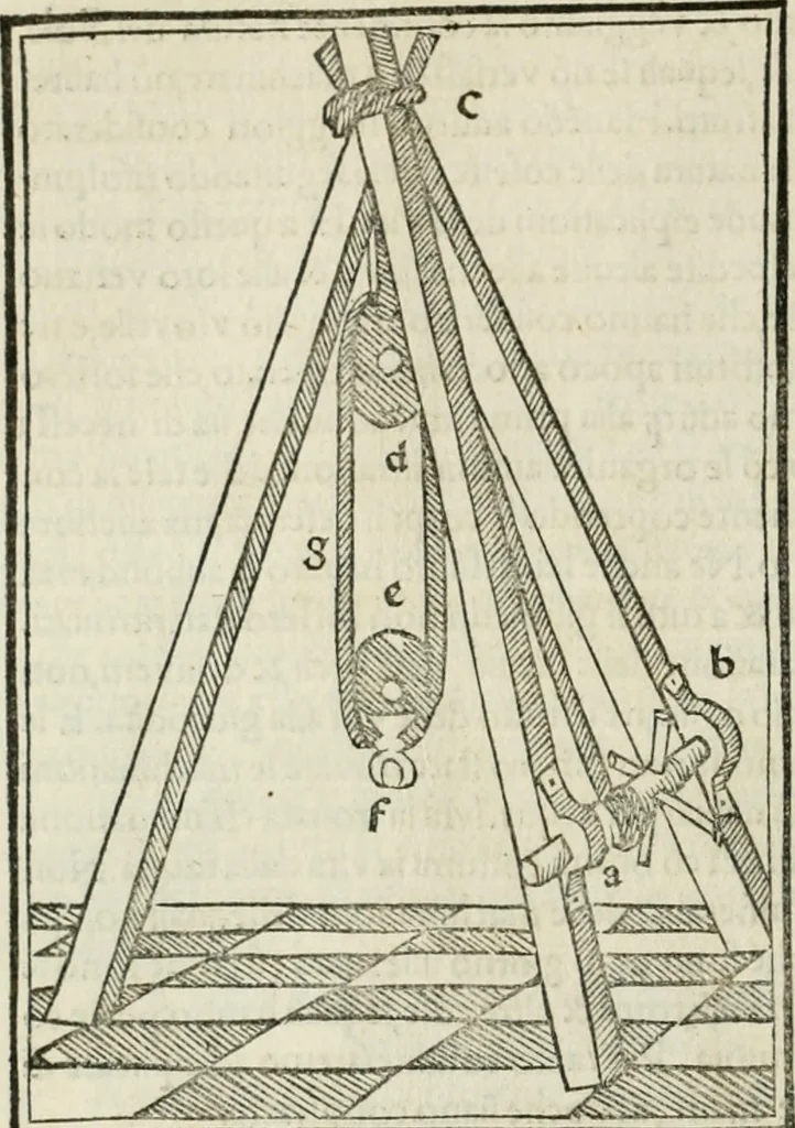 An illustration from M.L. Vitrvuio Pollione Di architettura : dal vero esemplare latino nella volgar lingua tradotto, e con le figure a suoi luoghi con mirãdo ordine insignito : anchora con la tauola alfabetica, nella quale facilmente si potra trouare la moltitudine de vocaboli a suoi luoghi cõ gran diligenza esposti e dichiarati : mai piu da alcuno altro fin al presente stampato a grande vtilita di ciascuno studioso, 1535, leaf 217