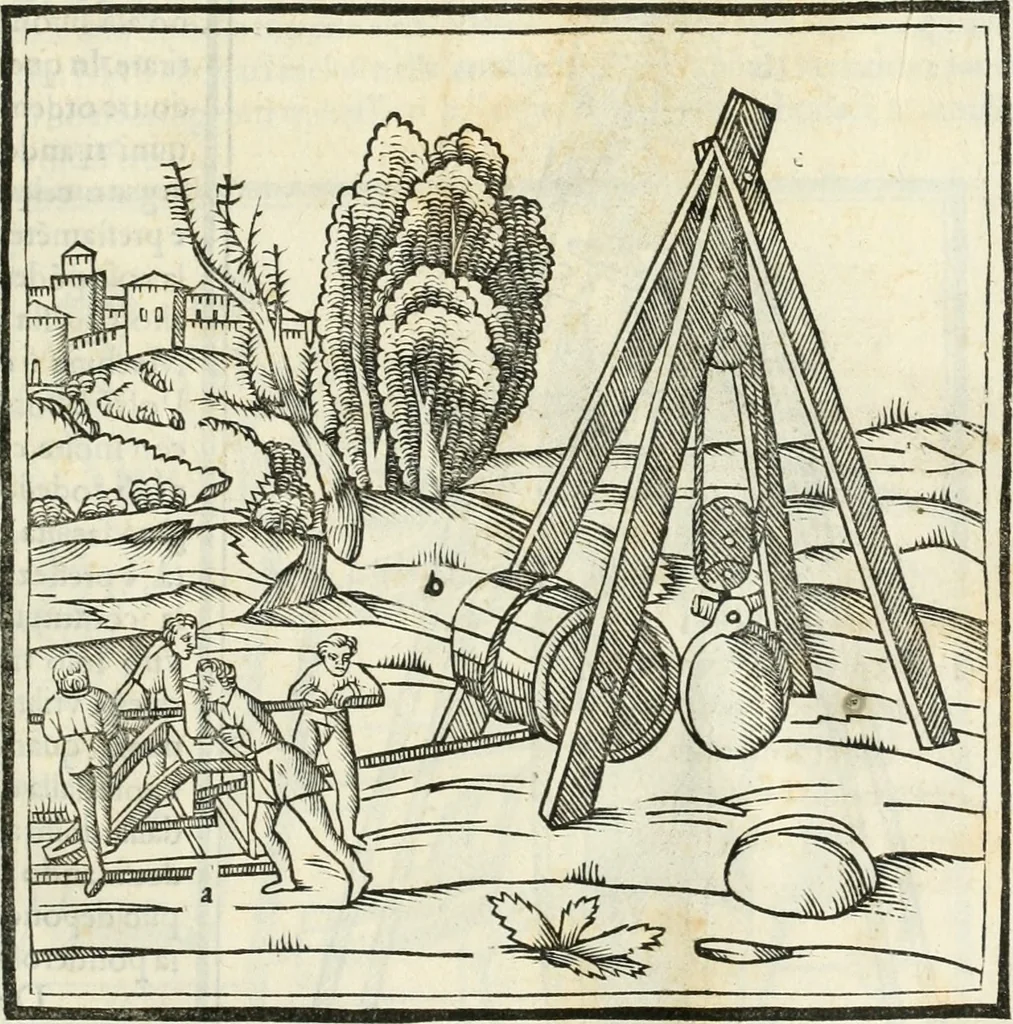 An illustration from M.L. Vitrvuio Pollione Di architettura : dal vero esemplare latino nella volgar lingua tradotto, e con le figure a suoi luoghi con mirãdo ordine insignito : anchora con la tauola alfabetica, nella quale facilmente si potra trouare la moltitudine de vocaboli a suoi luoghi cõ gran diligenza esposti e dichiarati : mai piu da alcuno altro fin al presente stampato a grande vtilita di ciascuno studioso, 1535, leaf 218