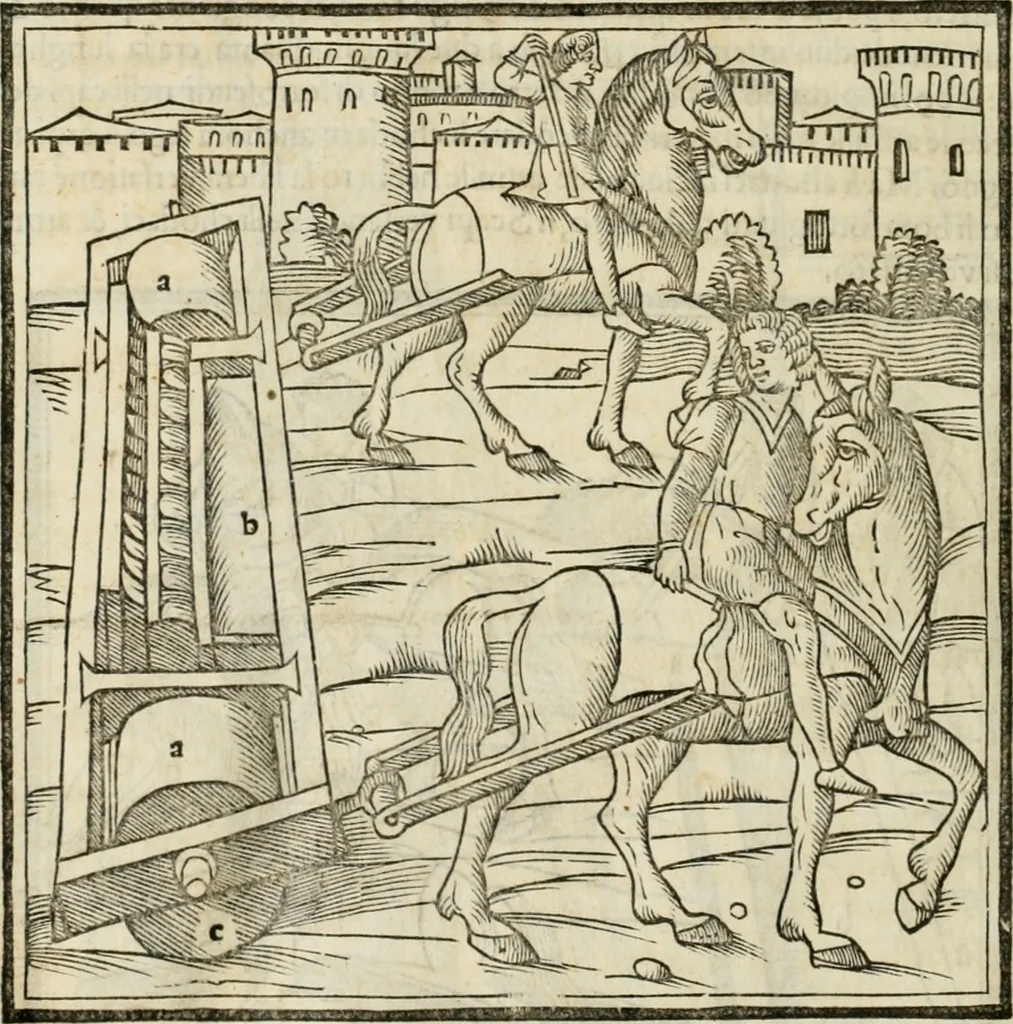An illustration from M.L. Vitrvuio Pollione Di architettura : dal vero esemplare latino nella volgar lingua tradotto, e con le figure a suoi luoghi con mirãdo ordine insignito : anchora con la tauola alfabetica, nella quale facilmente si potra trouare la moltitudine de vocaboli a suoi luoghi cõ gran diligenza esposti e dichiarati : mai piu da alcuno altro fin al presente stampato a grande vtilita di ciascuno studioso, 1535, leaf 221