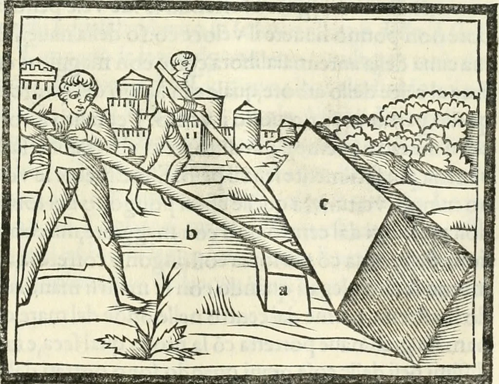 An illustration from M.L. Vitrvuio Pollione Di architettura : dal vero esemplare latino nella volgar lingua tradotto, e con le figure a suoi luoghi con mirãdo ordine insignito : anchora con la tauola alfabetica, nella quale facilmente si potra trouare la moltitudine de vocaboli a suoi luoghi cõ gran diligenza esposti e dichiarati : mai piu da alcuno altro fin al presente stampato a grande vtilita di ciascuno studioso, 1535, leaf 222
