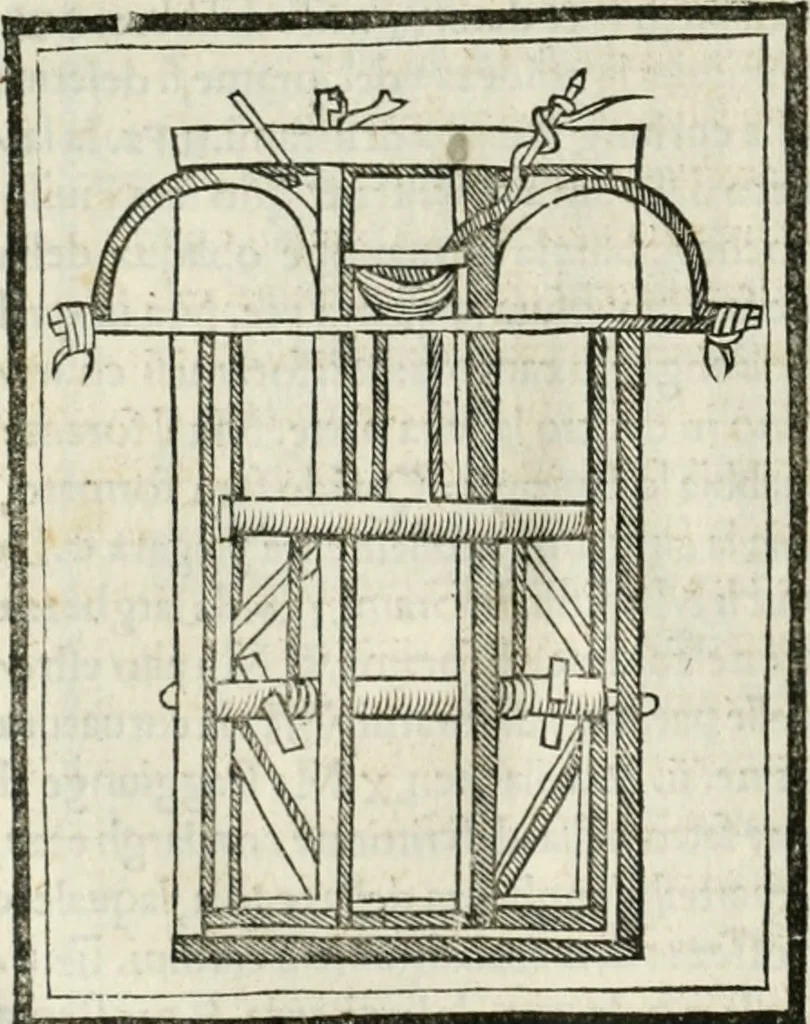 An illustration from M.L. Vitrvuio Pollione Di architettura : dal vero esemplare latino nella volgar lingua tradotto, e con le figure a suoi luoghi con mirãdo ordine insignito : anchora con la tauola alfabetica, nella quale facilmente si potra trouare la moltitudine de vocaboli a suoi luoghi cõ gran diligenza esposti e dichiarati : mai piu da alcuno altro fin al presente stampato a grande vtilita di ciascuno studioso, 1535, leaf 239