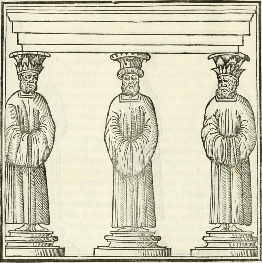 An illustration from M.L. Vitrvuio Pollione Di architettura : dal vero esemplare latino nella volgar lingua tradotto, e con le figure a suoi luoghi con mirãdo ordine insignito : anchora con la tauola alfabetica, nella quale facilmente si potra trouare la moltitudine de vocaboli a suoi luoghi cõ gran diligenza esposti e dichiarati : mai piu da alcuno altro fin al presente stampato a grande vtilita di ciascuno studioso, 1535, leaf 31
