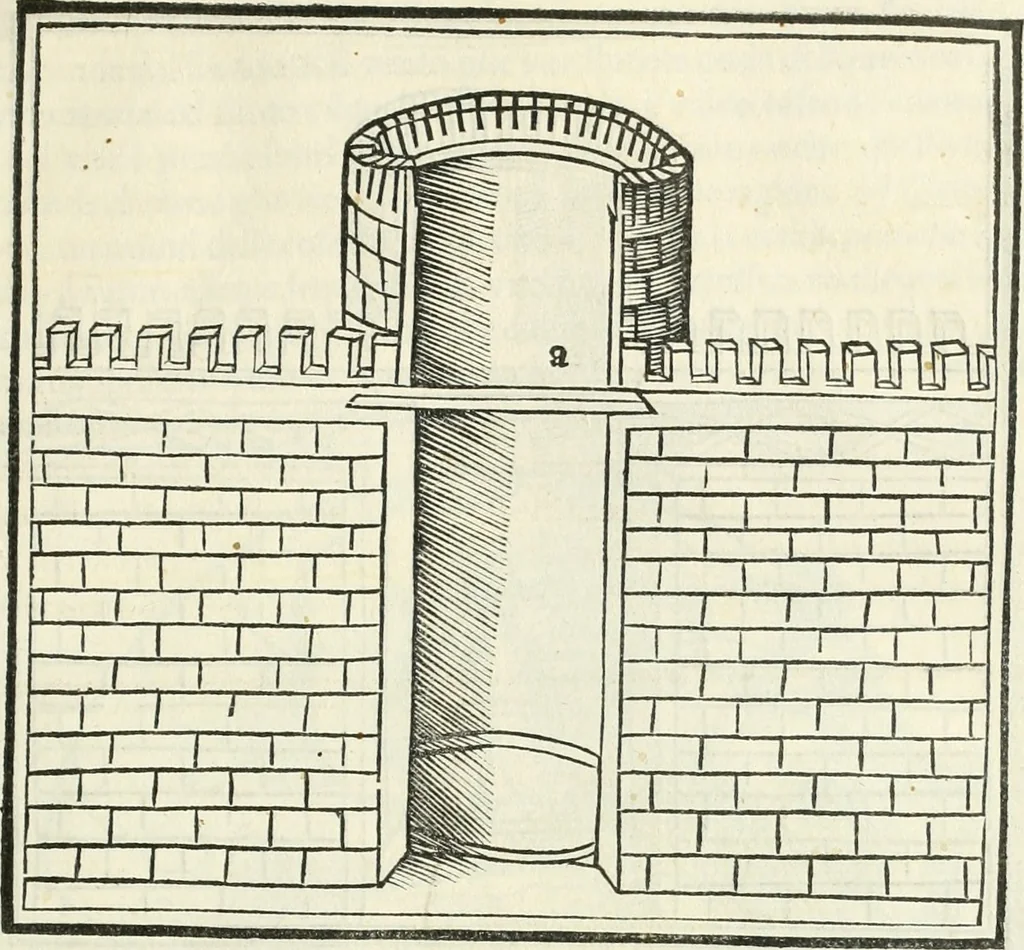 An illustration from M.L. Vitrvuio Pollione Di architettura : dal vero esemplare latino nella volgar lingua tradotto, e con le figure a suoi luoghi con mirãdo ordine insignito : anchora con la tauola alfabetica, nella quale facilmente si potra trouare la moltitudine de vocaboli a suoi luoghi cõ gran diligenza esposti e dichiarati : mai piu da alcuno altro fin al presente stampato a grande vtilita di ciascuno studioso, 1535, leaf 42