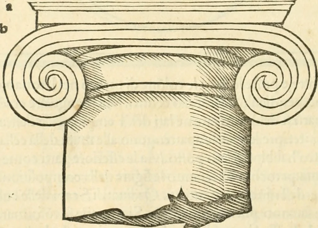 An illustration from M.L. Vitrvuio Pollione Di architettura : dal vero esemplare latino nella volgar lingua tradotto, e con le figure a suoi luoghi con mirãdo ordine insignito : anchora con la tauola alfabetica, nella quale facilmente si potra trouare la moltitudine de vocaboli a suoi luoghi cõ gran diligenza esposti e dichiarati : mai piu da alcuno altro fin al presente stampato a grande vtilita di ciascuno studioso, 1535, leaf 85