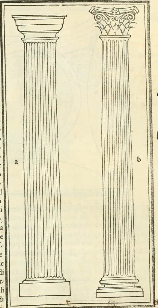 An illustration from M.L. Vitrvuio Pollione Di architettura : dal vero esemplare latino nella volgar lingua tradotto, e con le figure a suoi luoghi con mirãdo ordine insignito : anchora con la tauola alfabetica, nella quale facilmente si potra trouare la moltitudine de vocaboli a suoi luoghi cõ gran diligenza esposti e dichiarati : mai piu da alcuno altro fin al presente stampato a grande vtilita di ciascuno studioso, 1535, leaf 94