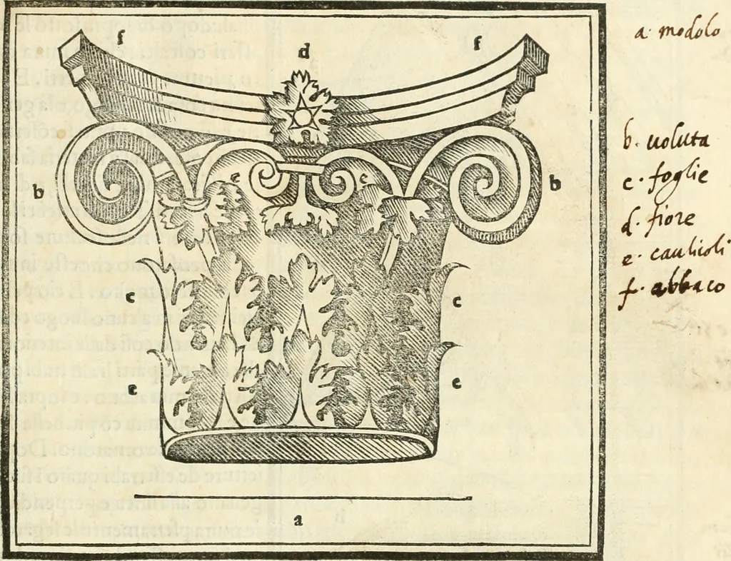 An illustration from M.L. Vitrvuio Pollione Di architettura : dal vero esemplare latino nella volgar lingua tradotto, e con le figure a suoi luoghi con mirãdo ordine insignito : anchora con la tauola alfabetica, nella quale facilmente si potra trouare la moltitudine de vocaboli a suoi luoghi cõ gran diligenza esposti e dichiarati : mai piu da alcuno altro fin al presente stampato a grande vtilita di ciascuno studioso, 1535, leaf 96