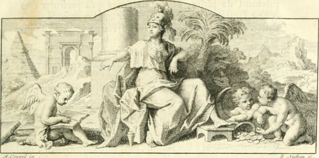 An illustration from Mémoires de littérature tirez des registres de l'Académie royale des inscriptions et belles lettres, depuis le renouvellement de cette Académie jusqu'en 1705, 1717, leaf 12