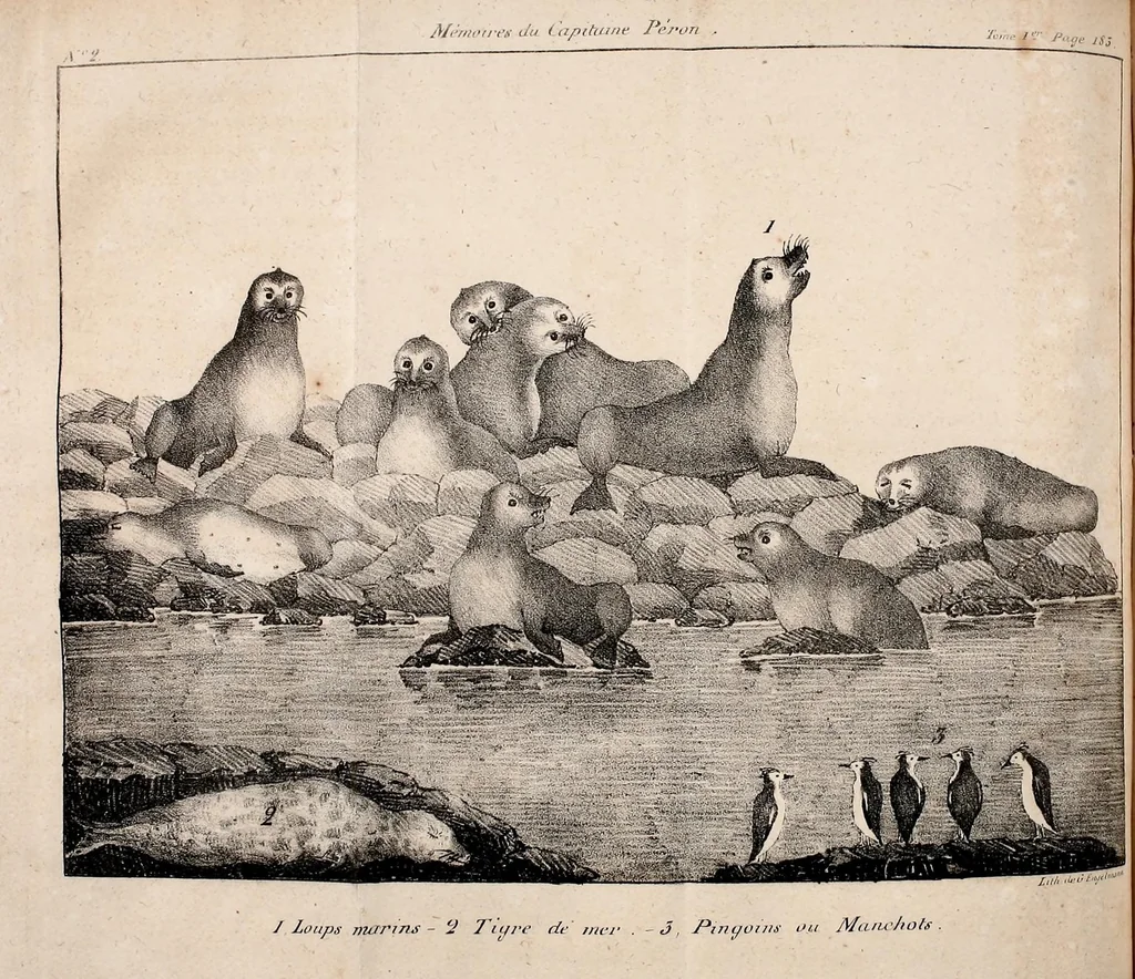 An illustration from Mémoires du Capitaine Péron : sur ses voyages aux côtes d'Afrique, en Arabie, à l'île d'Amsterdam, aux îles d'Anjouan et de Mayotte, aux côtes nord-ouest de l'Amérique, aux îles Sandwich, à la Chine, etc., 1824, leaf 208