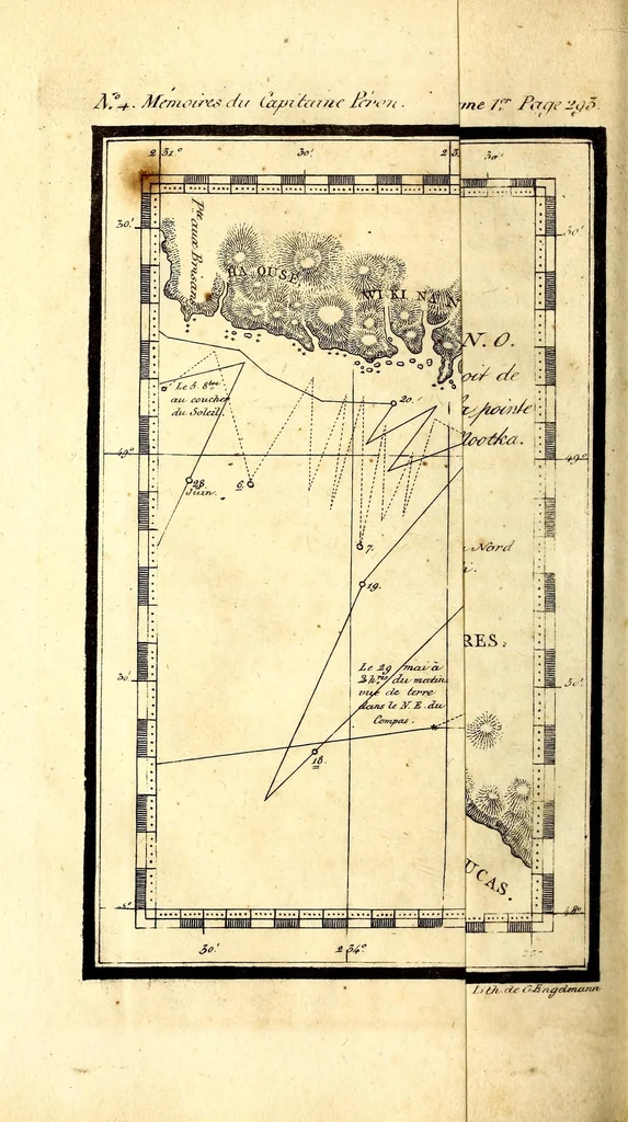 An illustration from Mémoires du Capitaine Péron : sur ses voyages aux côtes d'Afrique, en Arabie, à l'île d'Amsterdam, aux îles d'Anjouan et de Mayotte, aux côtes nord-ouest de l'Amérique, aux îles Sandwich, à la Chine, etc., 1824, leaf 328