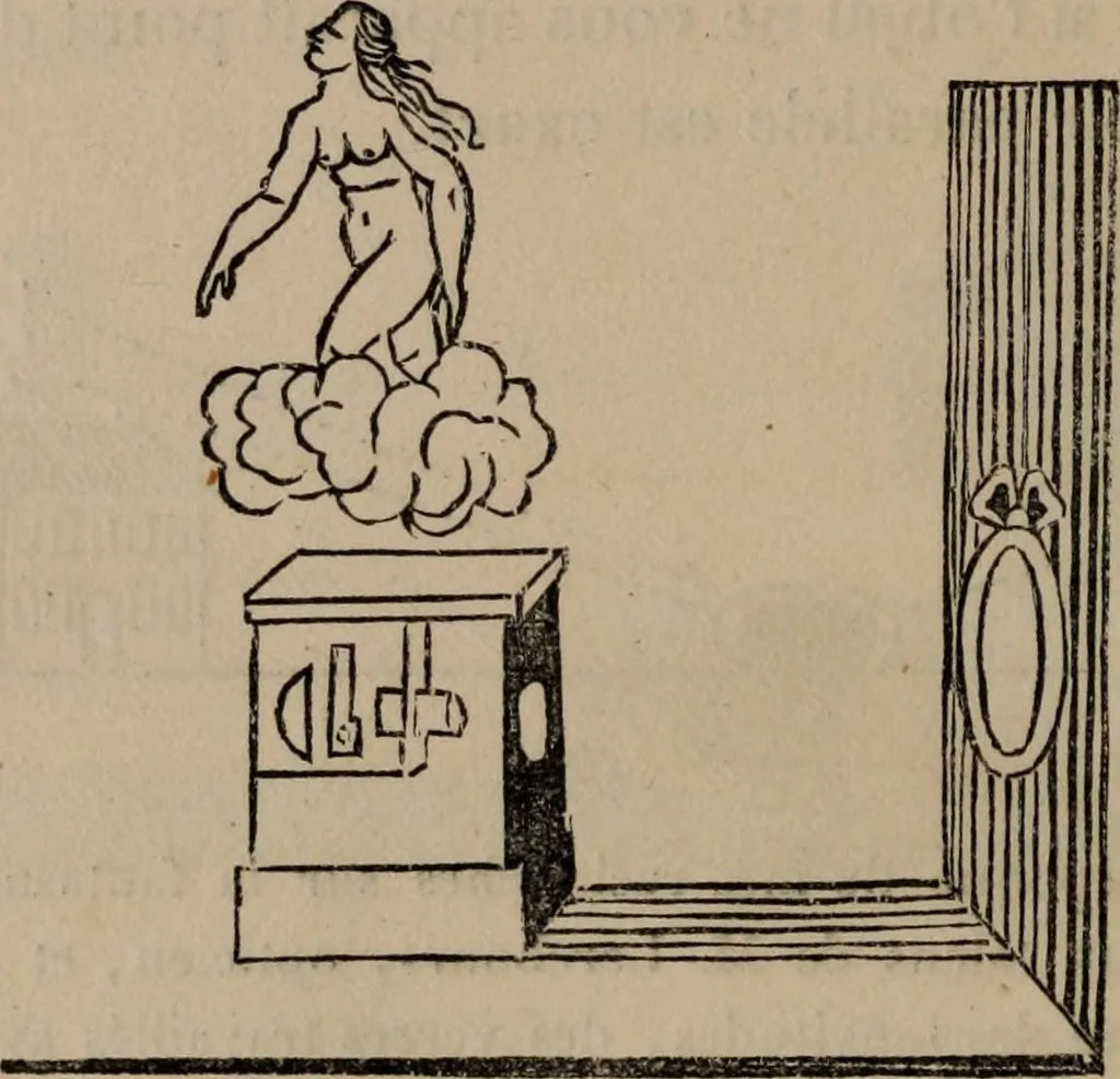 An illustration from Mémoires récréatifs, scientifiques et anecdotiques du physicien-aéronaute E.G. Robertson : connu par ses expériences de fantasmagorie, et par ses ascensions aérostatiques dans les principales villes de l'Europe : ex-professeur de physique au Collége central du ci-devant départment de l'Ourthe, membre de la Société Galvanique de Paris, de la Société des arts and des sciences de Hambourg, et de la Société d'émulation de Liége, 1831, leaf 379