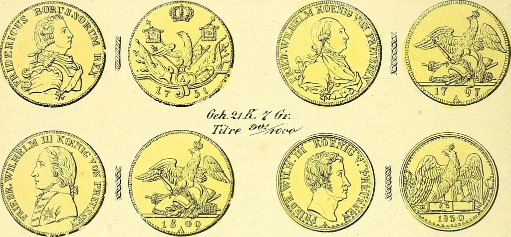 An illustration from Münz-Cabinet. : le cabinet des monnaies du voyageur et du négociant, ou représentation des monnaies courantes des différens pays... recueillies et publiées par Engelmann père et fils... The Traveller's and merchant's cabinet of moneys.., 1835, leaf 19