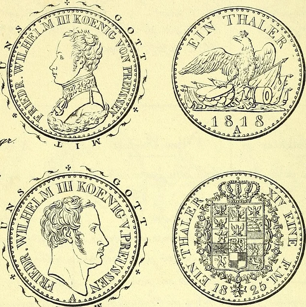 An illustration from Münz-Cabinet. : le cabinet des monnaies du voyageur et du négociant, ou représentation des monnaies courantes des différens pays... recueillies et publiées par Engelmann père et fils... The Traveller's and merchant's cabinet of moneys.., 1835, leaf 23