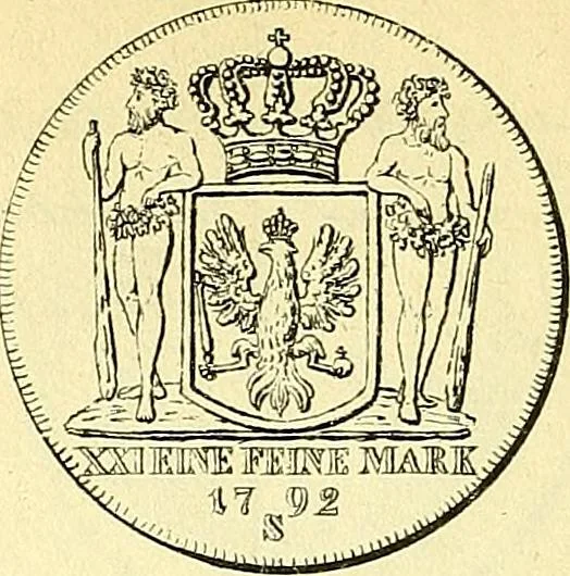 An illustration from Münz-Cabinet. : le cabinet des monnaies du voyageur et du négociant, ou représentation des monnaies courantes des différens pays... recueillies et publiées par Engelmann père et fils... The Traveller's and merchant's cabinet of moneys.., 1835, leaf 25