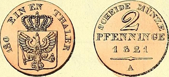 An illustration from Münz-Cabinet. : le cabinet des monnaies du voyageur et du négociant, ou représentation des monnaies courantes des différens pays... recueillies et publiées par Engelmann père et fils... The Traveller's and merchant's cabinet of moneys.., 1835, leaf 31