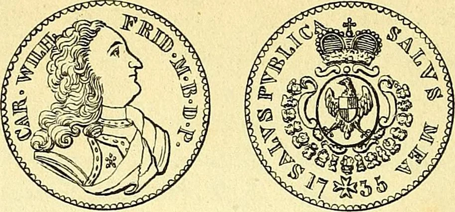 An illustration from Münz-Cabinet. : le cabinet des monnaies du voyageur et du négociant, ou représentation des monnaies courantes des différens pays... recueillies et publiées par Engelmann père et fils... The Traveller's and merchant's cabinet of moneys.., 1835, leaf 35