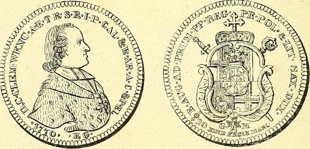 An illustration from Münz-Cabinet. : le cabinet des monnaies du voyageur et du négociant, ou représentation des monnaies courantes des différens pays... recueillies et publiées par Engelmann père et fils... The Traveller's and merchant's cabinet of moneys.., 1835, leaf 35
