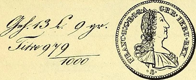 An illustration from Münz-Cabinet. : le cabinet des monnaies du voyageur et du négociant, ou représentation des monnaies courantes des différens pays... recueillies et publiées par Engelmann père et fils... The Traveller's and merchant's cabinet of moneys.., 1835, leaf 37