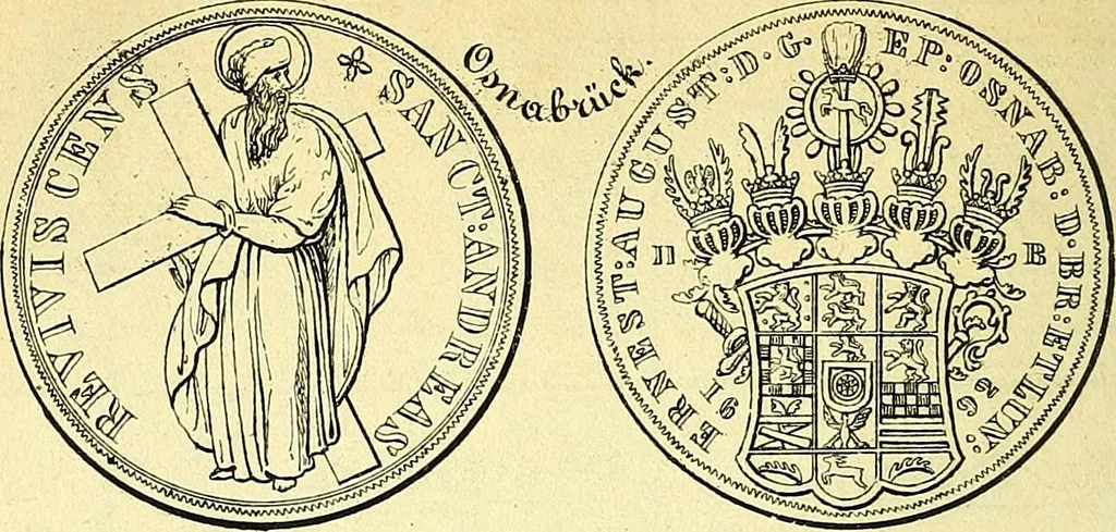 An illustration from Münz-Cabinet. : le cabinet des monnaies du voyageur et du négociant, ou représentation des monnaies courantes des différens pays... recueillies et publiées par Engelmann père et fils... The Traveller's and merchant's cabinet of moneys.., 1835, leaf 39