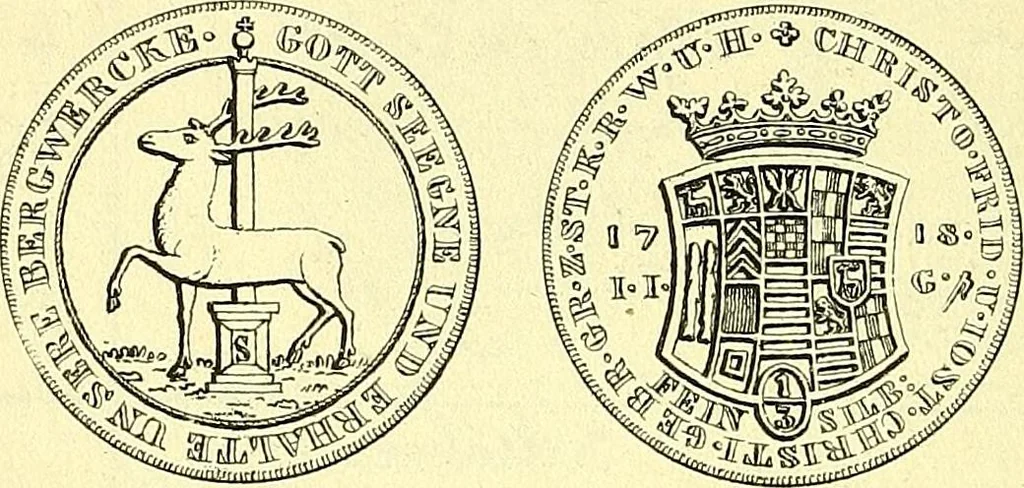 An illustration from Münz-Cabinet. : le cabinet des monnaies du voyageur et du négociant, ou représentation des monnaies courantes des différens pays... recueillies et publiées par Engelmann père et fils... The Traveller's and merchant's cabinet of moneys.., 1835, leaf 41