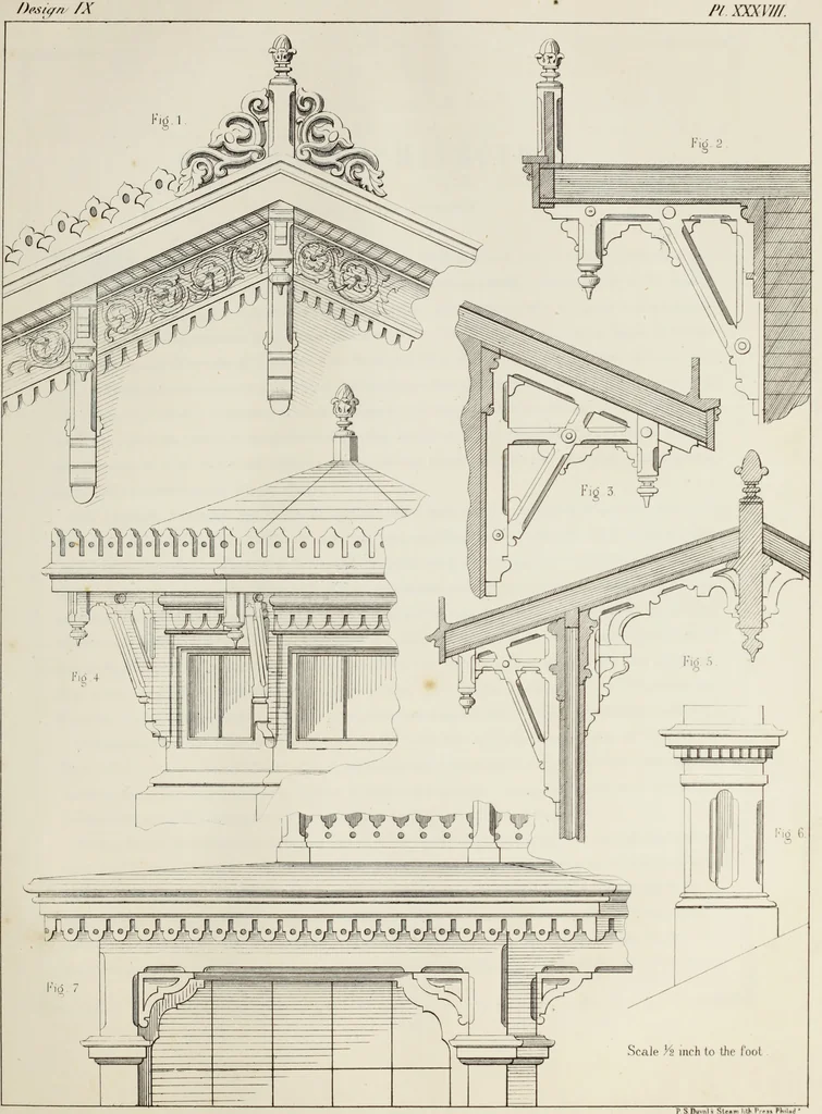 An illustration from The model architect : a series of original designs for cottages, villas, suburban residences, etc., accompanied by explanations, specifications, estimates, and elaborate details : prepared expressly for the use of projectors and artisans throughout the United States, 1852, leaf 100