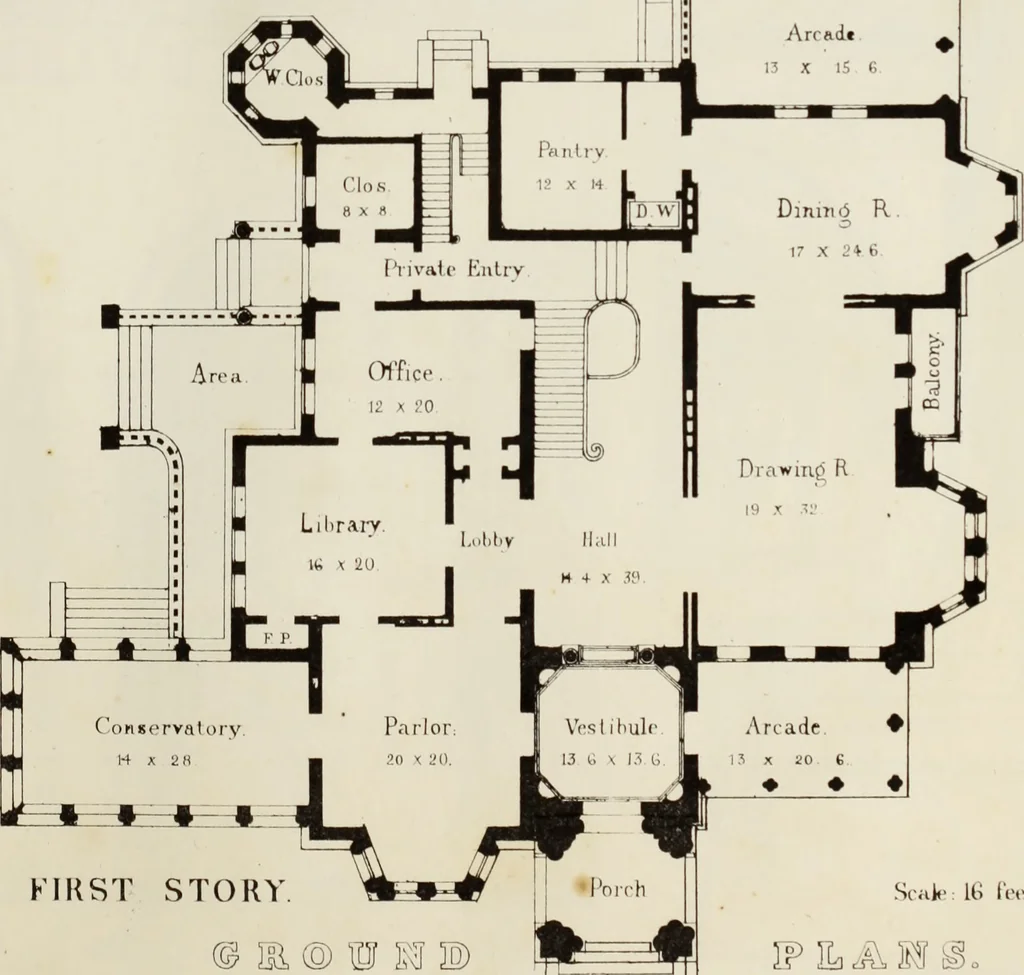 An illustration from The model architect : a series of original designs for cottages, villas, suburban residences, etc., accompanied by explanations, specifications, estimates, and elaborate details : prepared expressly for the use of projectors and artisans throughout the United States, 1852, leaf 108
