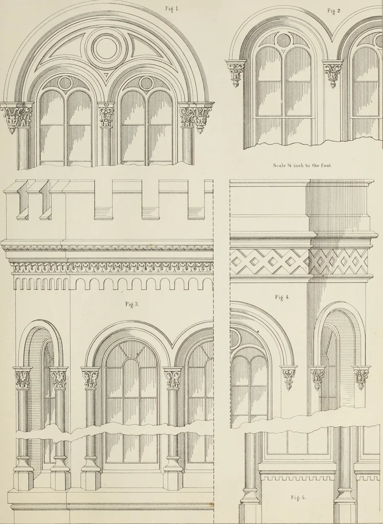 An illustration from The model architect : a series of original designs for cottages, villas, suburban residences, etc., accompanied by explanations, specifications, estimates, and elaborate details : prepared expressly for the use of projectors and artisans throughout the United States, 1852, leaf 110