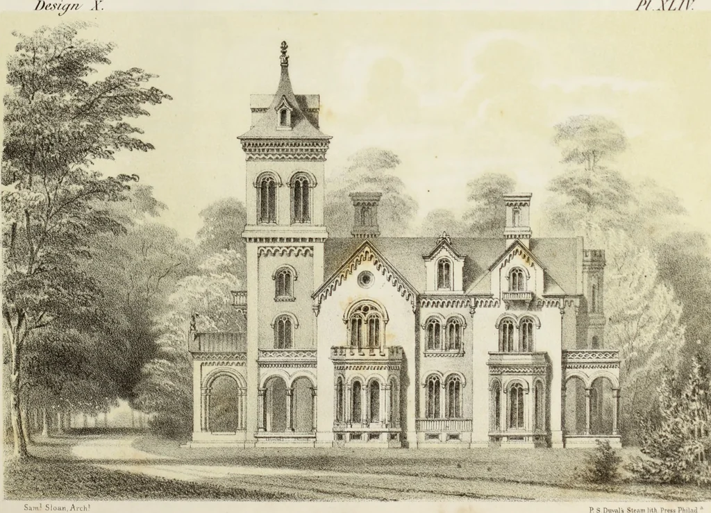 An illustration from The model architect : a series of original designs for cottages, villas, suburban residences, etc., accompanied by explanations, specifications, estimates, and elaborate details : prepared expressly for the use of projectors and artisans throughout the United States, 1852, leaf 114