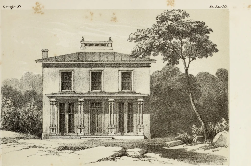 An illustration from The model architect : a series of original designs for cottages, villas, suburban residences, etc., accompanied by explanations, specifications, estimates, and elaborate details : prepared expressly for the use of projectors and artisans throughout the United States, 1852, leaf 130