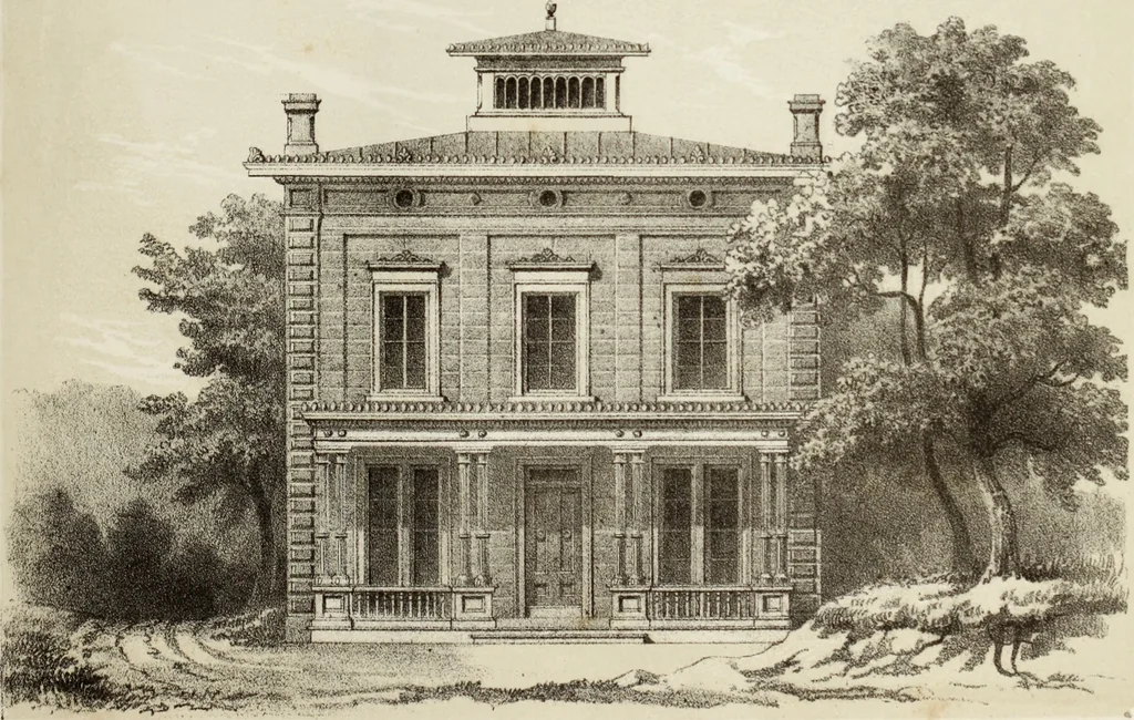 An illustration from The model architect : a series of original designs for cottages, villas, suburban residences, etc., accompanied by explanations, specifications, estimates, and elaborate details : prepared expressly for the use of projectors and artisans throughout the United States, 1852, leaf 130