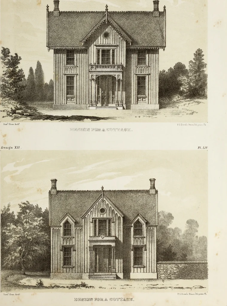 An illustration from The model architect : a series of original designs for cottages, villas, suburban residences, etc., accompanied by explanations, specifications, estimates, and elaborate details : prepared expressly for the use of projectors and artisans throughout the United States, 1852, leaf 142