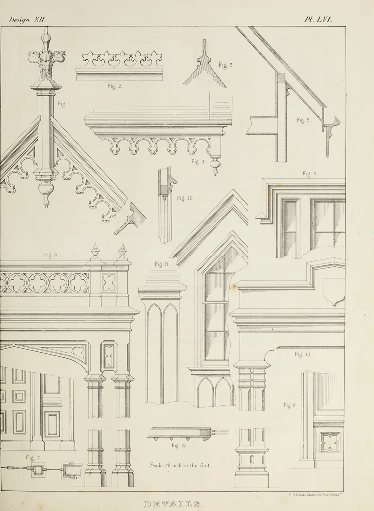 An illustration from The model architect : a series of original designs for cottages, villas, suburban residences, etc., accompanied by explanations, specifications, estimates, and elaborate details : prepared expressly for the use of projectors and artisans throughout the United States, 1852, leaf 146