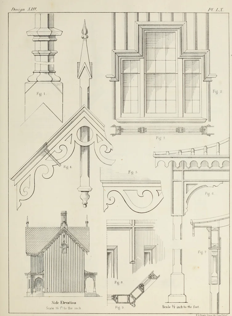 An illustration from The model architect : a series of original designs for cottages, villas, suburban residences, etc., accompanied by explanations, specifications, estimates, and elaborate details : prepared expressly for the use of projectors and artisans throughout the United States, 1852, leaf 158