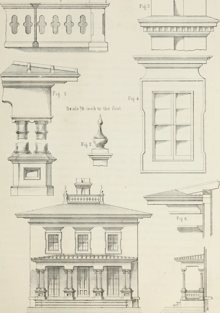 An illustration from The model architect : a series of original designs for cottages, villas, suburban residences, etc., accompanied by explanations, specifications, estimates, and elaborate details : prepared expressly for the use of projectors and artisans throughout the United States, 1852, leaf 170