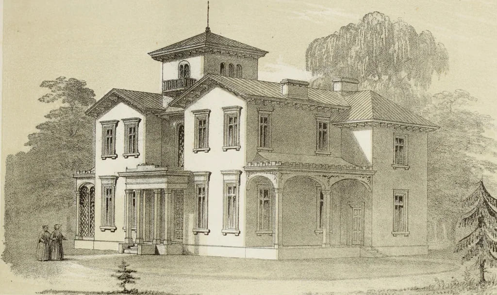 An illustration from The model architect : a series of original designs for cottages, villas, suburban residences, etc., accompanied by explanations, specifications, estimates, and elaborate details : prepared expressly for the use of projectors and artisans throughout the United States, 1852, leaf 18