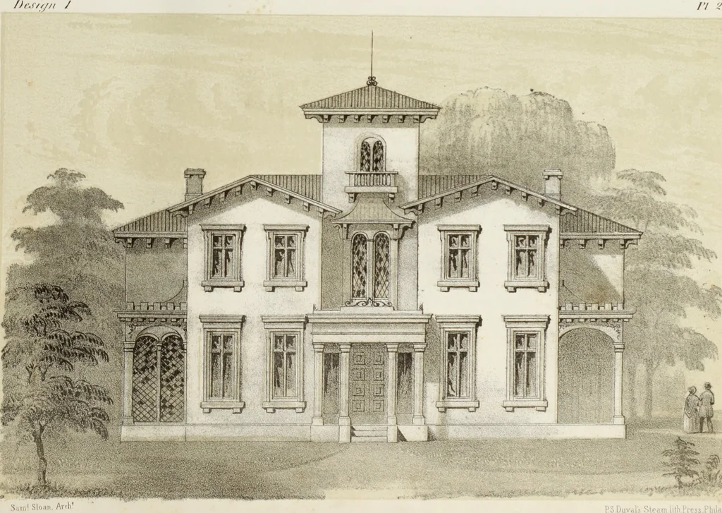 An illustration from The model architect : a series of original designs for cottages, villas, suburban residences, etc., accompanied by explanations, specifications, estimates, and elaborate details : prepared expressly for the use of projectors and artisans throughout the United States, 1852, leaf 18