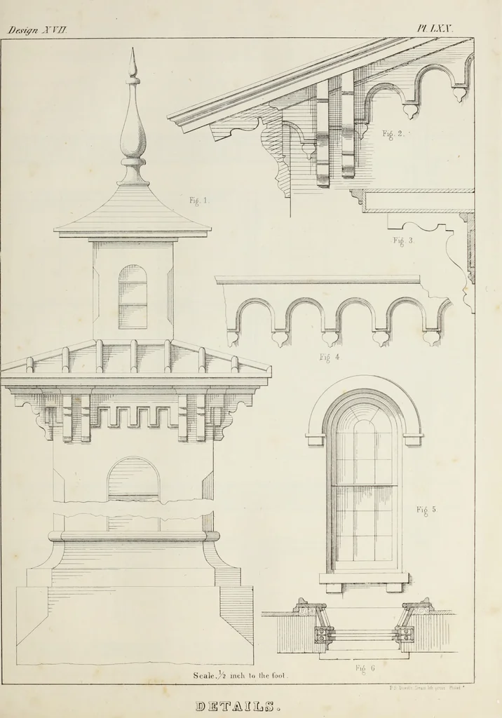 An illustration from The model architect : a series of original designs for cottages, villas, suburban residences, etc., accompanied by explanations, specifications, estimates, and elaborate details : prepared expressly for the use of projectors and artisans throughout the United States, 1852, leaf 180