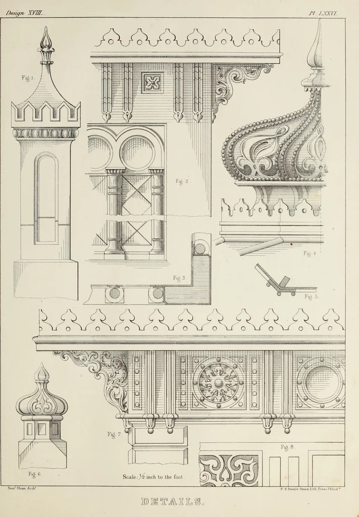 An illustration from The model architect : a series of original designs for cottages, villas, suburban residences, etc., accompanied by explanations, specifications, estimates, and elaborate details : prepared expressly for the use of projectors and artisans throughout the United States, 1852, leaf 194