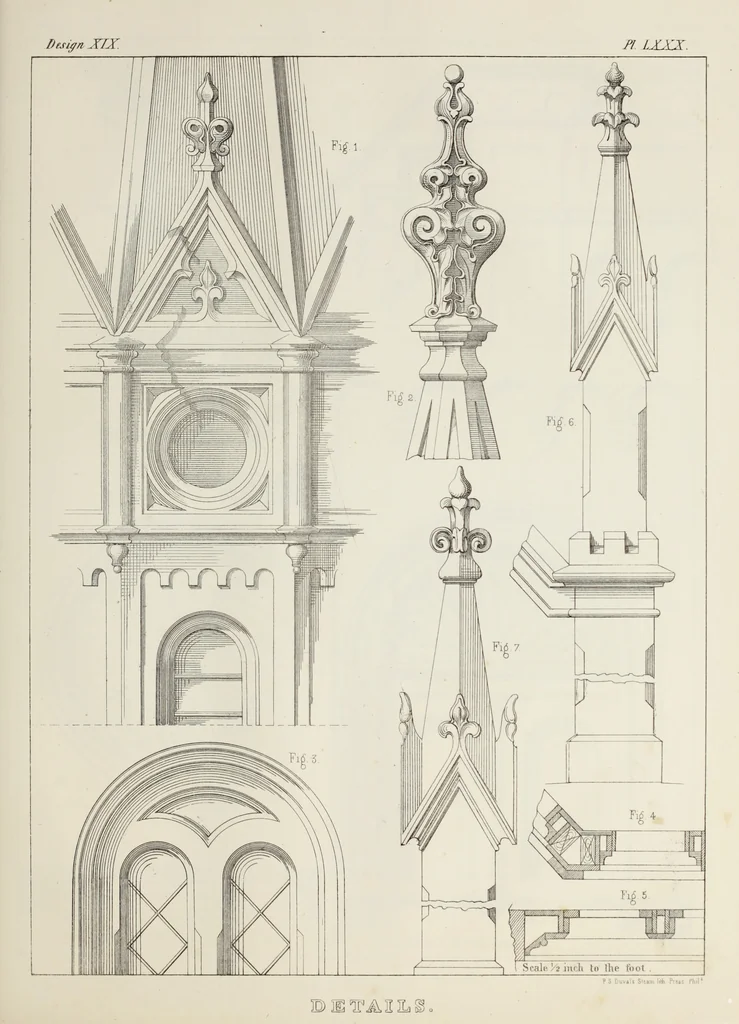 An illustration from The model architect : a series of original designs for cottages, villas, suburban residences, etc., accompanied by explanations, specifications, estimates, and elaborate details : prepared expressly for the use of projectors and artisans throughout the United States, 1852, leaf 208