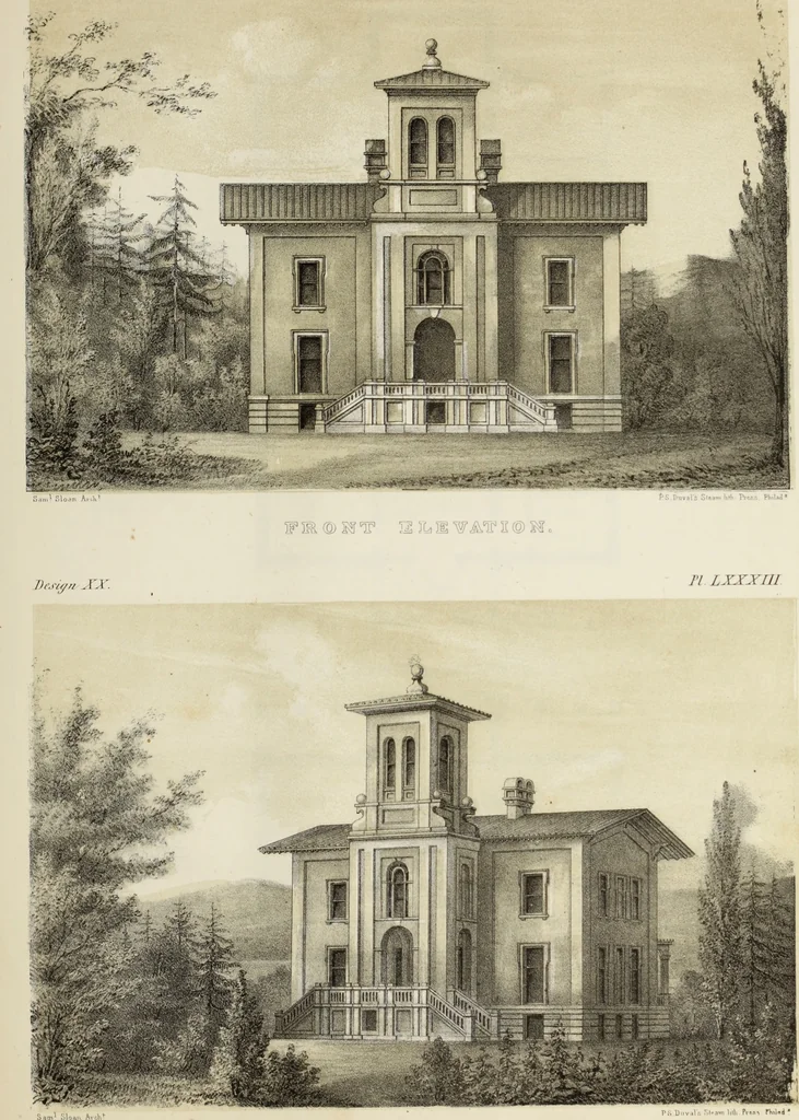 An illustration from The model architect : a series of original designs for cottages, villas, suburban residences, etc., accompanied by explanations, specifications, estimates, and elaborate details : prepared expressly for the use of projectors and artisans throughout the United States, 1852, leaf 214