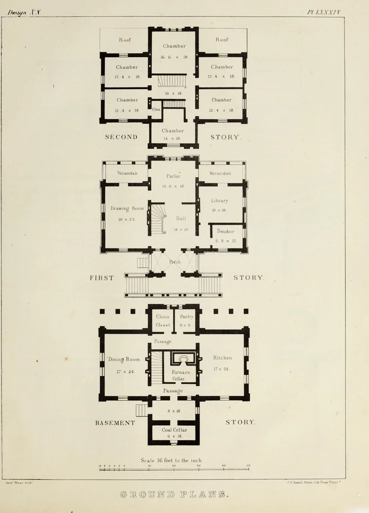 An illustration from The model architect : a series of original designs for cottages, villas, suburban residences, etc., accompanied by explanations, specifications, estimates, and elaborate details : prepared expressly for the use of projectors and artisans throughout the United States, 1852, leaf 216