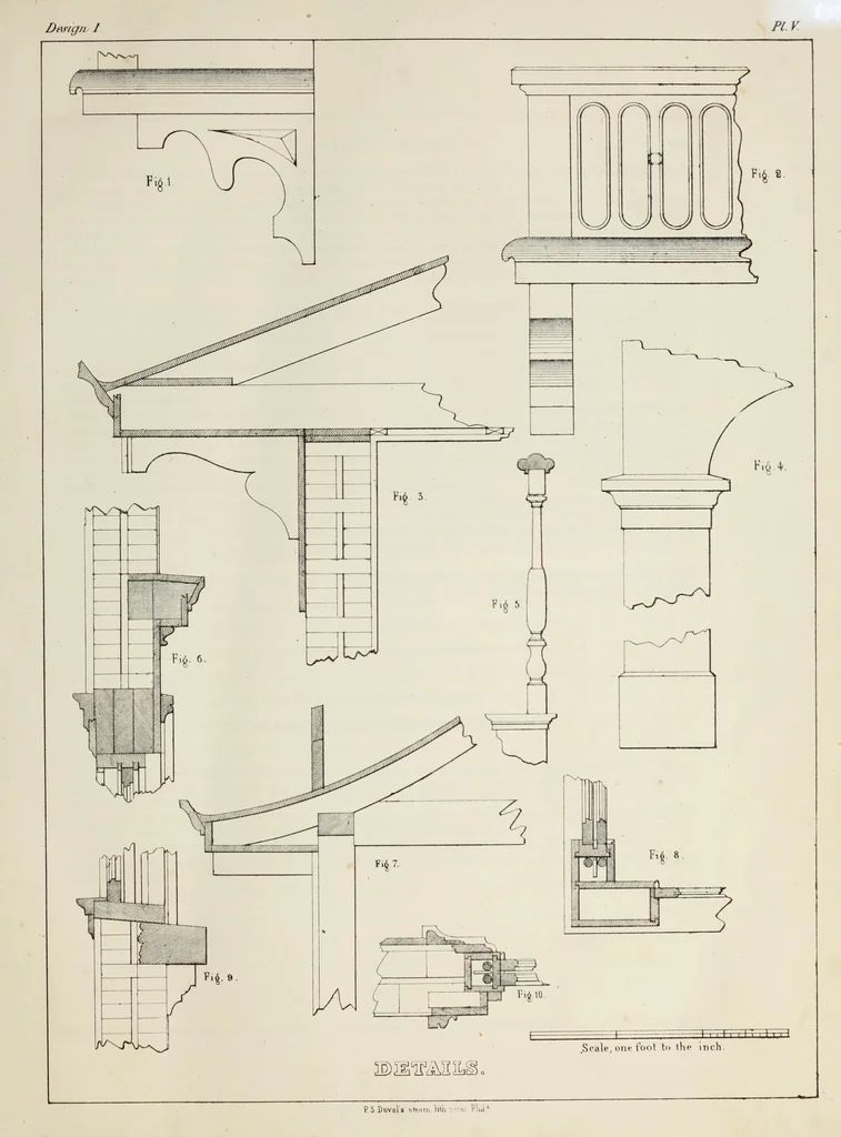 An illustration from The model architect : a series of original designs for cottages, villas, suburban residences, etc., accompanied by explanations, specifications, estimates, and elaborate details : prepared expressly for the use of projectors and artisans throughout the United States, 1852, leaf 24