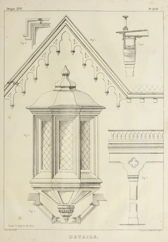An illustration from The model architect : a series of original designs for cottages, villas, suburban residences, etc., accompanied by explanations, specifications, estimates, and elaborate details : prepared expressly for the use of projectors and artisans throughout the United States, 1852, leaf 240