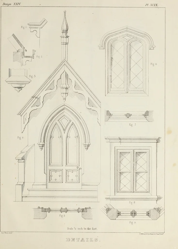 An illustration from The model architect : a series of original designs for cottages, villas, suburban residences, etc., accompanied by explanations, specifications, estimates, and elaborate details : prepared expressly for the use of projectors and artisans throughout the United States, 1852, leaf 254