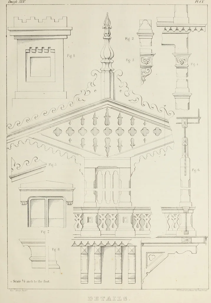An illustration from The model architect : a series of original designs for cottages, villas, suburban residences, etc., accompanied by explanations, specifications, estimates, and elaborate details : prepared expressly for the use of projectors and artisans throughout the United States, 1852, leaf 266
