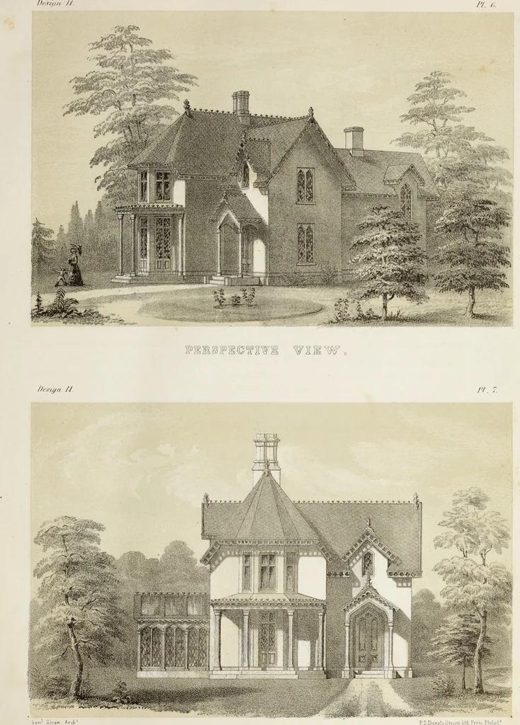 An illustration from The model architect : a series of original designs for cottages, villas, suburban residences, etc., accompanied by explanations, specifications, estimates, and elaborate details : prepared expressly for the use of projectors and artisans throughout the United States, 1852, leaf 32